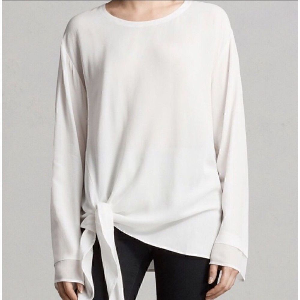AllSaints Ricco Womens Viscose White Blouse Long Sleeve Top - Medium
